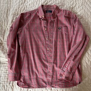 Fred Perry Red and Green Plaid Button-Down Shirt